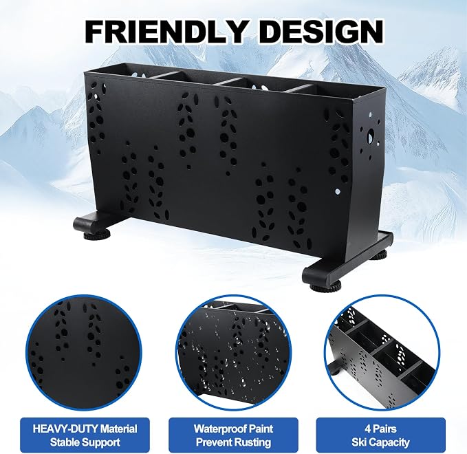 Freestanding Ski Storage Rack for 4 Pairs, Floor Stand Ski Organizer Rack - Image 3
