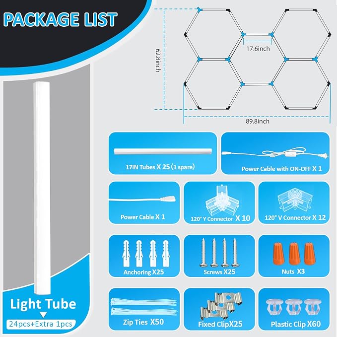 tewei LED Hexagon Garage Light, 25 Pack Super Bright Hex Ceiling LED Shop - Image 5