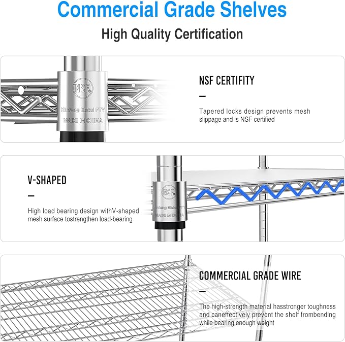 5 Tier NSF Metal Shelf Wire Shelving Unit, 6000lbs Capacity Heavy Duty - Image 6
