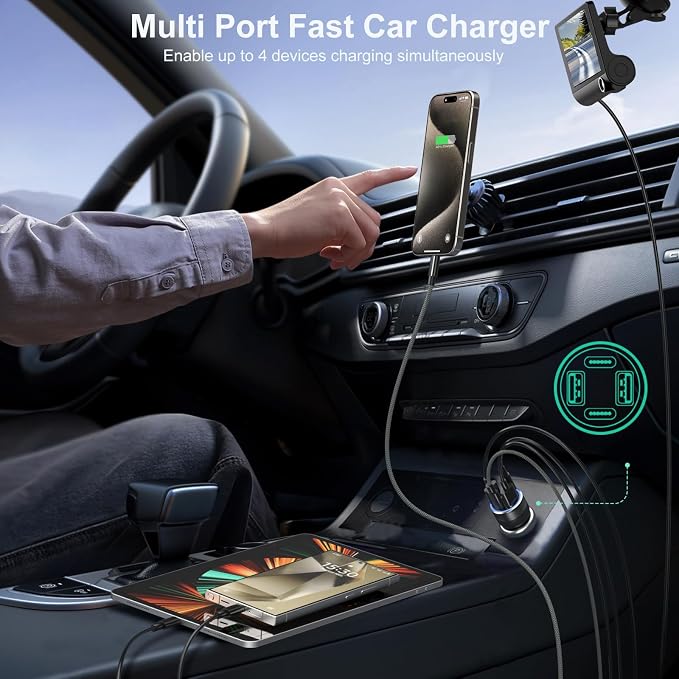 USB C Car Charger 3 Pack, Bangfun 4-Port 65W Dual 12V USB-C & USB A Car Charger - Image 5