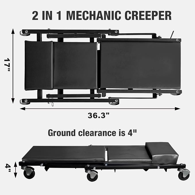 Torin 2-in-1 Foldable Garage Shop Creeper, 300 lbs Capacity, 6 Wheels - Image 6