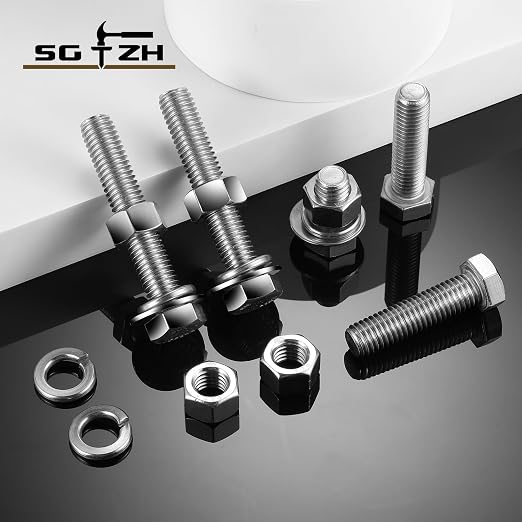 1/2-13 x 2" Hex Head Screw Bolt, Flat & Lock Washers, Fully Threaded, by SG TZH - Image 7