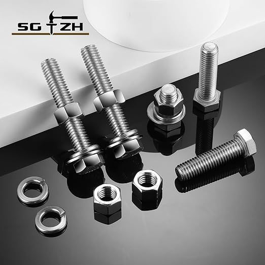 3/8-16 x 4" Hex Head Screw Bolt, Flat & Lock Washers, Fully Threaded, by SG TZH - Image 7