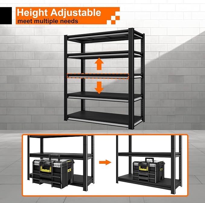 Heavy Duty Shelves, 5-Tier Metal Shelves, 3000LBS Loads, Adjustable, - Image 5