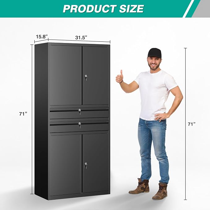 Metal Storage Cabinet with Drawer and Locks - Image 2