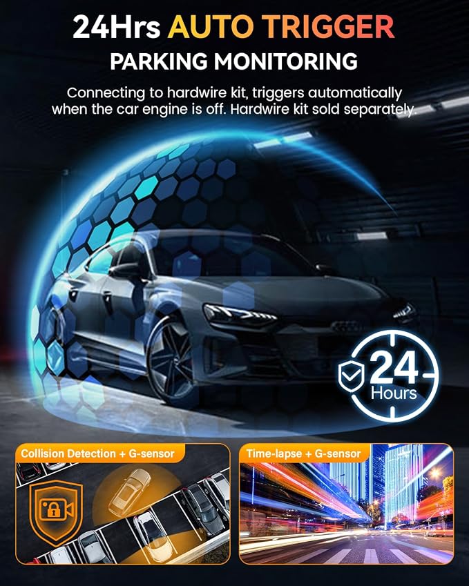 Dash Cam Front Rear 4K Built-in 5G WiFi GPS, Voice Control, 3.39 inch IPS Screen - Image 7