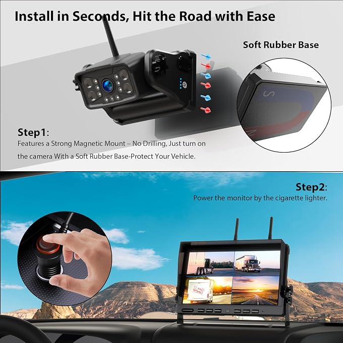 Magnetic Wireless Backup Camera: 10" HD 1080P DVR Monitor - Image 3