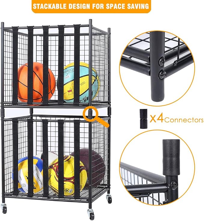 Snail Garage Sports Equipment Storage Organizer Sports Ball Storage Rolling Cart - Image 5