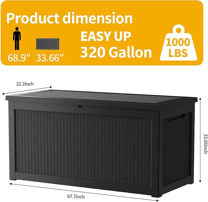 320 Gallon Lockable Resin Deck Box, Waterproof & UV-Resistant Outdoor Storage - Image 2