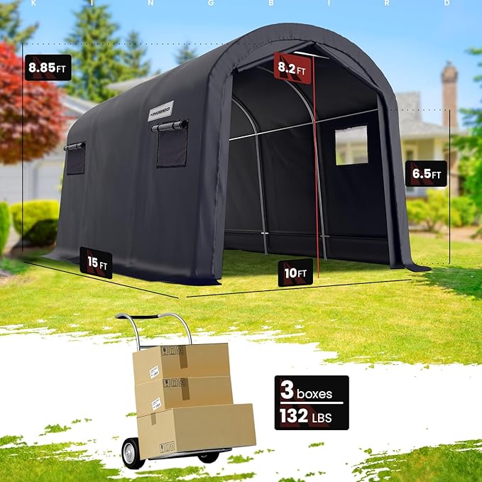 KING BIRD 10' x 15' Heavy Duty Round Style Carport - Image 6
