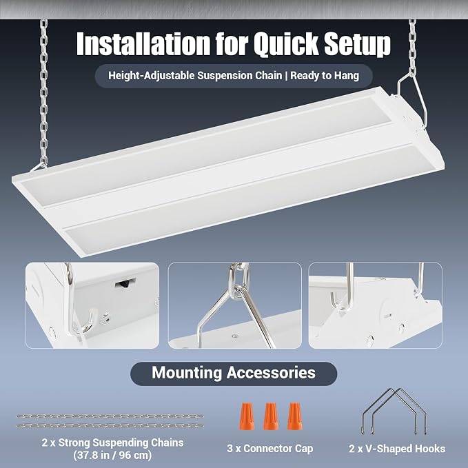 LED Linear Shop Lights 150W, 22500LM Led High Bay Lights 5000K Daylight 120-277V - Image 6