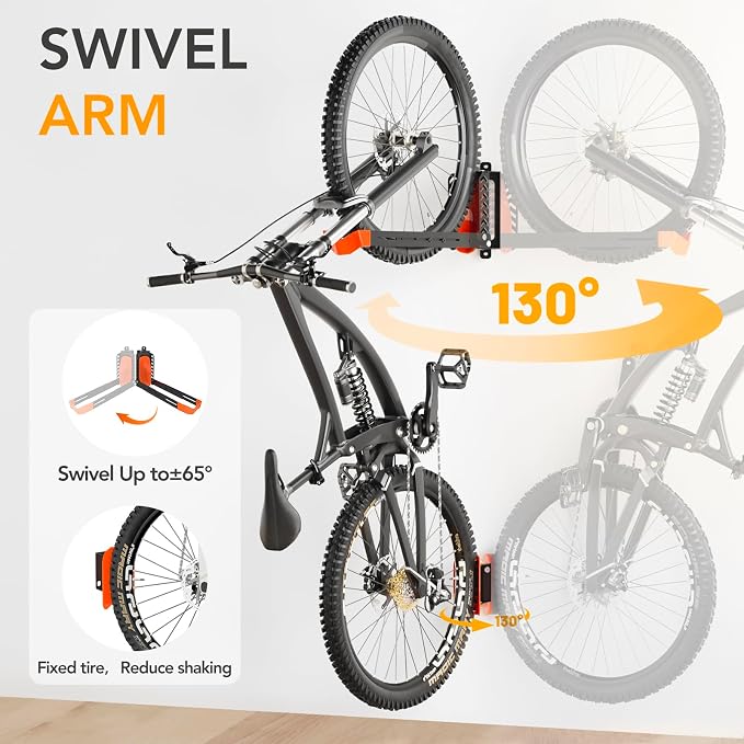 3-Pack Swivel Bike Rack Wall Mount, Bike Hangers - Image 4