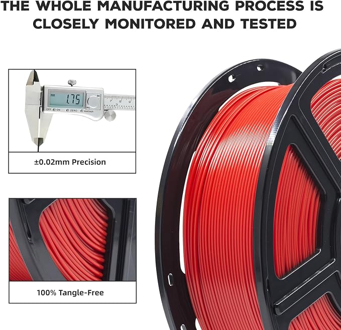 FLASHFORGE PLA Filament 1.75mm Red, 3D Printer Filament 1kg Spool, Dimensional - Image 3