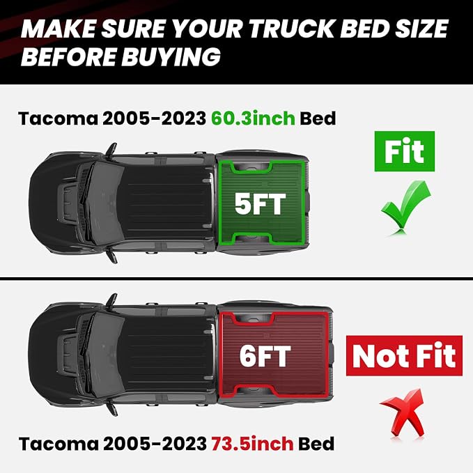 LASFIT Bed Mat for Toyota Tacoma 2023 2022 2021 2020 2019-2005 Truck Bed 5 ft - Image 2