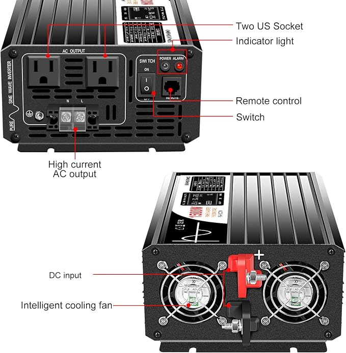 Xijia 1500W Pure Sine Wave LCD-Display DC 24V Inverter AC 120V 60HZ Solar - Image 5