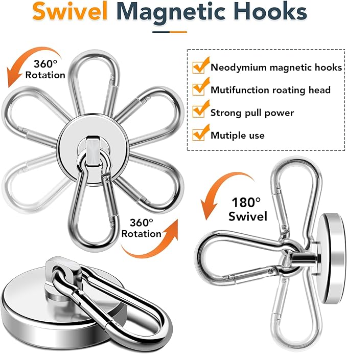 MIKEDE Strong Magnetic Hooks Heavy Duty, 200LBS+ Swivel Neodymium Magnets - Image 5