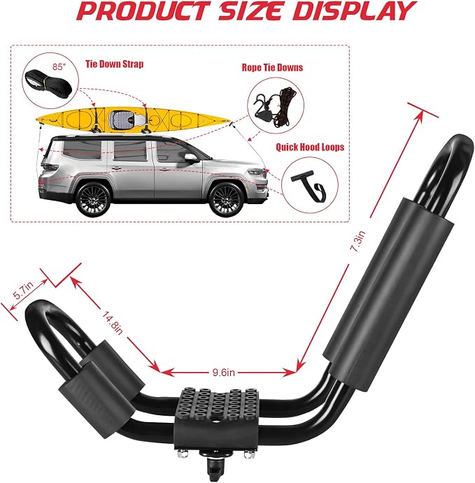 FORWODE Heavy Duty Kayak Roof Rack, 1 Pair J-Bar Kayak Rack - Image 2