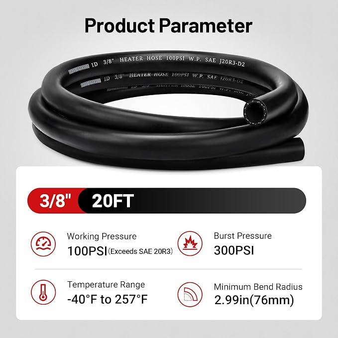 EVIL ENERGY 3/8" Heater Hose Coolant Radiator Straight 100PSI SAE 20R3 20FT - Image 4