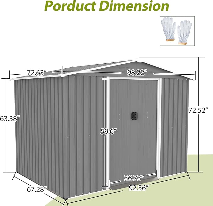 8x6 FT Outdoor Metal Storage Shed - Image 2