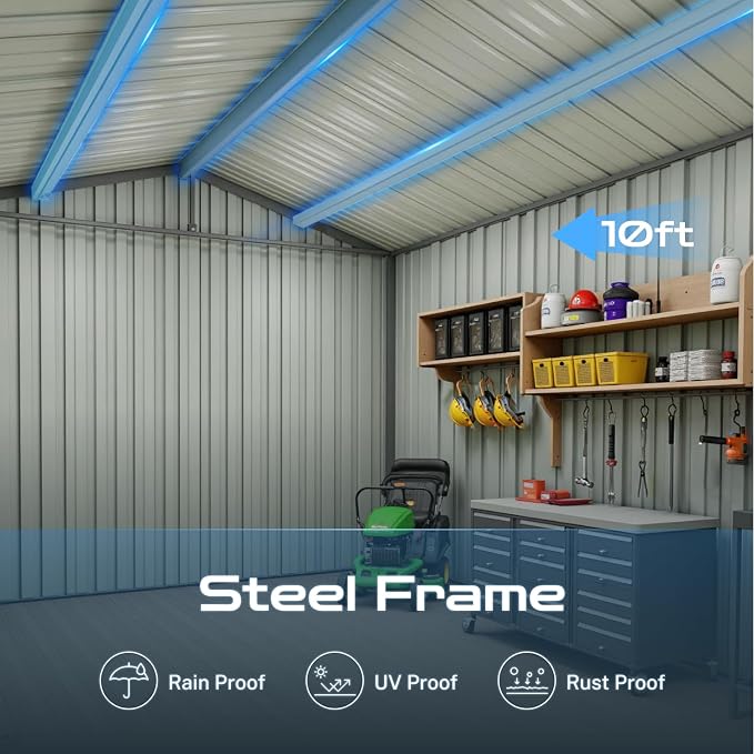 10' x 8' XL Outdoor Storage Shed, Sturdy Metal Building w/Lockable Doors - Image 5