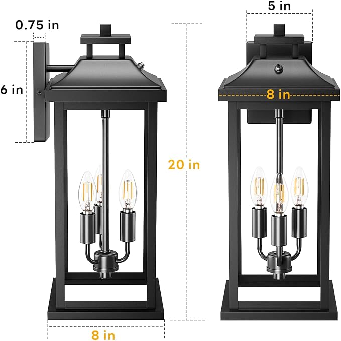 20" Large Dusk to Dawn Exterior Wall Light Fixture 3-Light, Waterproof Modern - Image 7