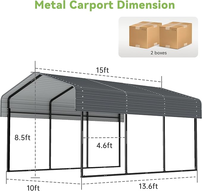 Real Relax 10x15FT Heavy Duty Metal Carport, Outdoor Carport Canopy - Image 6
