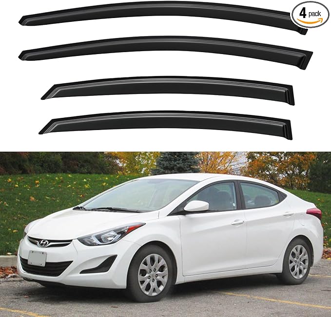 Window Visors Rain Guards for 2011-2016 Hyundai Elantra Sedan, Out-Channel by YQAUTEC