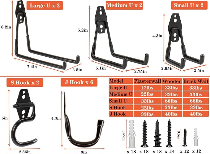 TocTen Garage Hooks, 14 Pack Garage Storage Hook Heavy Duty Solid Steel Wall - Image 6