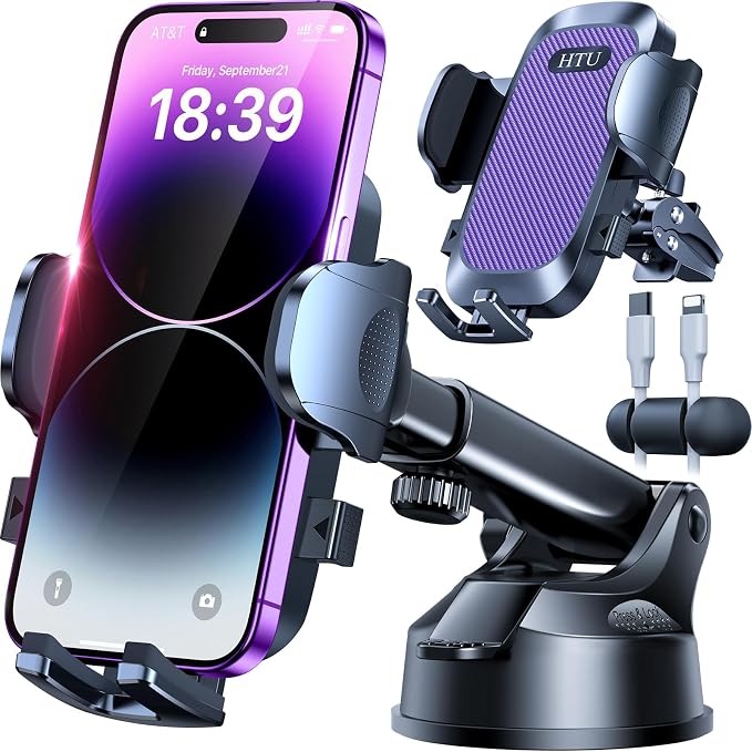 HTU 2025 Upgraded Car Phone Holder 【Safety Certs & No Smell】 Cell Phone Holder by HTU15yearsincarmounts