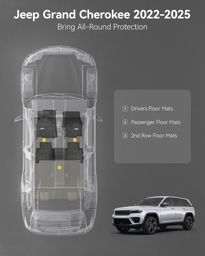 3W Floor Mats Fit for 2022-2025 Jeep Grand Cherokee TPE All Weather Custom Fit - Image 2