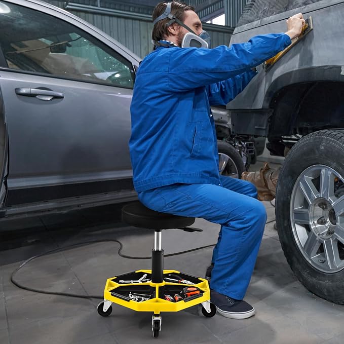 IRONMAX Rolling Mechanic Stool, Adjustable Shop Stool Creeper Seat - Image 2