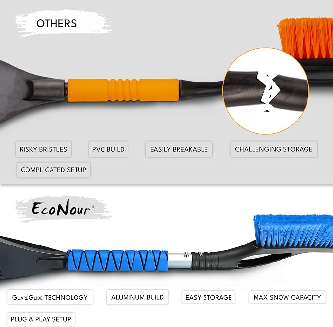EcoNour 27" Aluminum Car Snow Scraper and Brush | Weaved Bristle Head - Image 5
