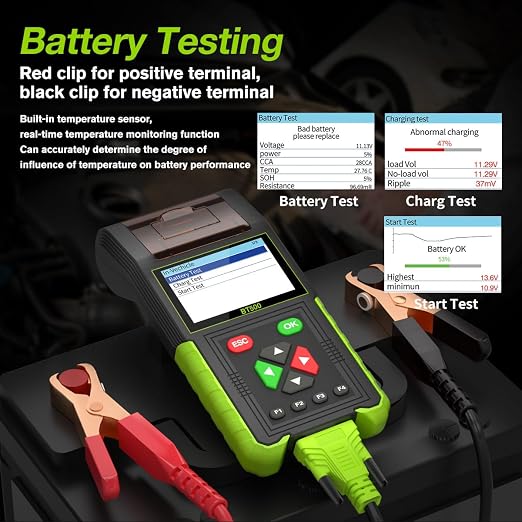 Automotive Battery Tester with Printer, 12V 24V Car Battery Load Tester and - Image 6