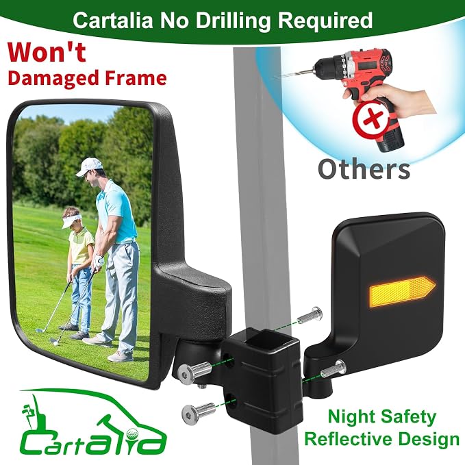 Golf Cart Mirrors Kit for EZGO Club Car Yamaha, No-Drilling Night Safety - Image 2