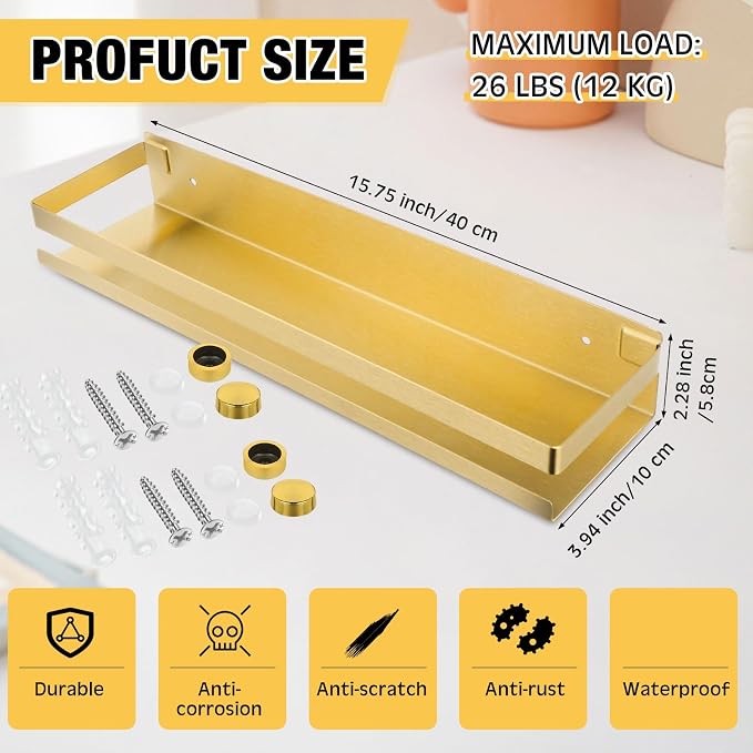 Lallisa 2 Pieces Stainless Steel Shelf Bathroom Shower Floating Shelves Wall - Image 2