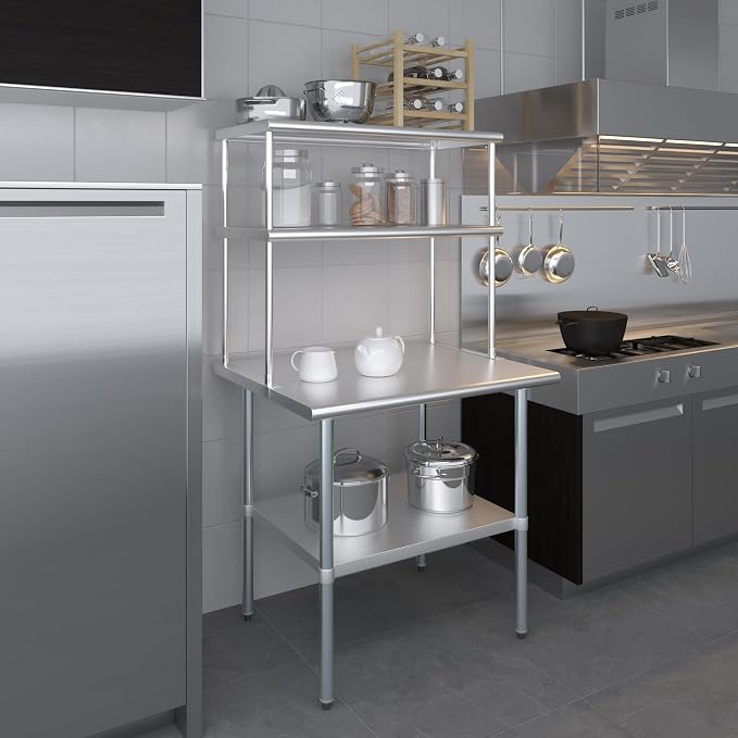 Amgood Stainless Steel Work Table Double Tier Overshelf | Metal Kitchen Prep - Image 6