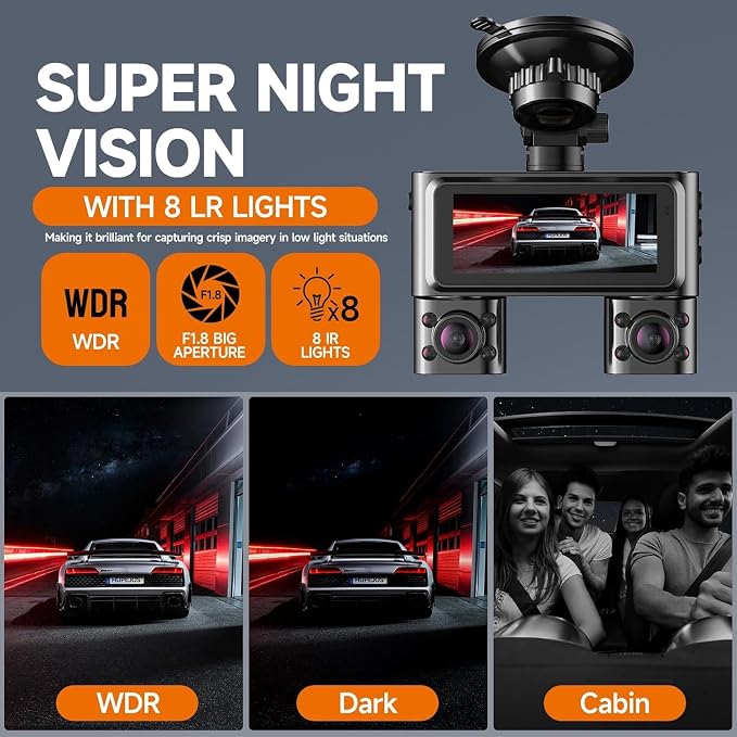360° Dash Cam Front and Rear Inside, 4 Channel Dash Camera - Image 6