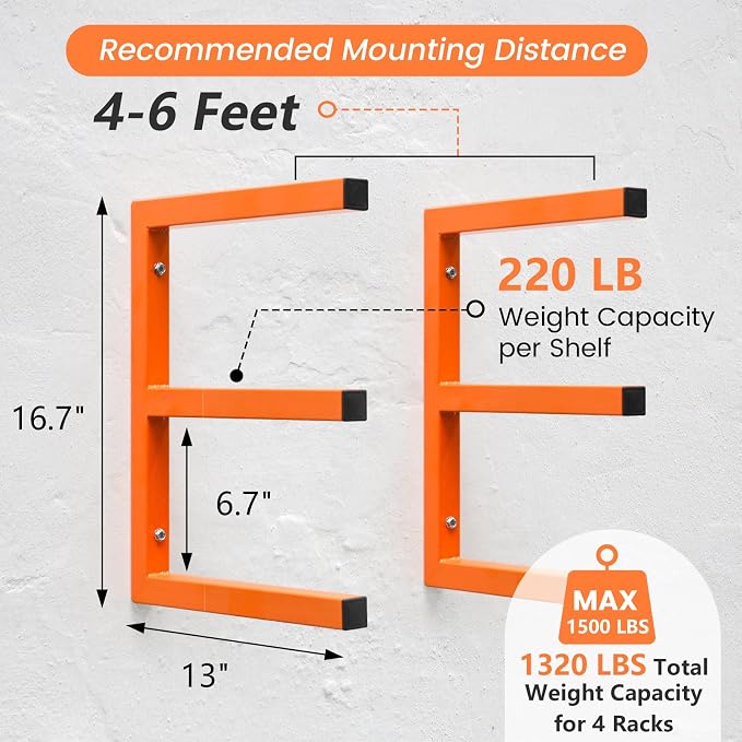 4 Pack Wood Organizer and Lumber Storage Rack Wall Mount, Heavy Duty Wood - Image 2