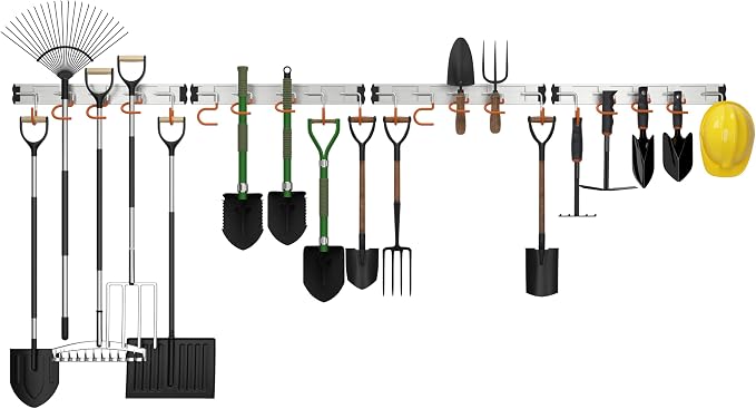 69'' Aluminum Alloy Garage Tool Organizer Hooks, Broom Holder Wall Mount by HUPBIPY