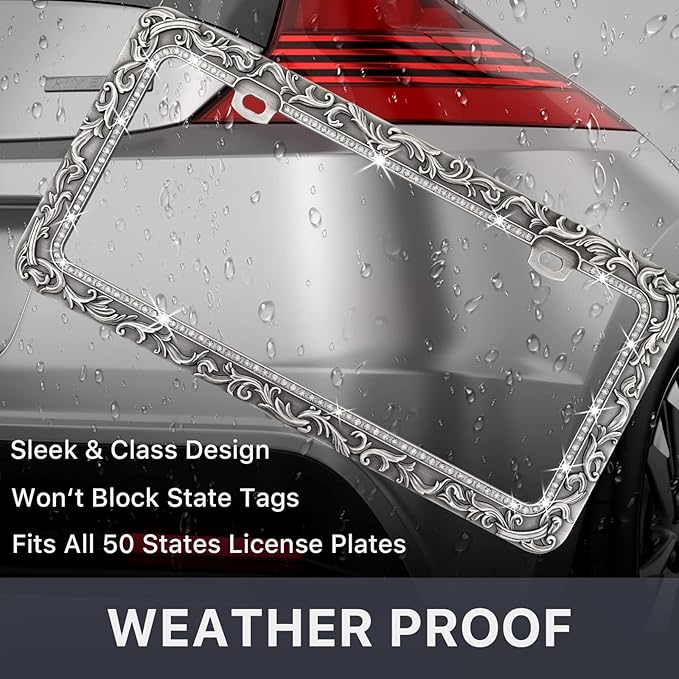 Valor Gel Metal Car License Plate Frames, Antique Old Pattern Printing - Image 3