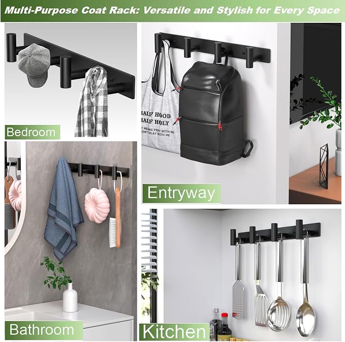Wall Mounted Coat Rack-4 Hooks, Heavy Duty Stainless Steel Hook Rail - Image 7