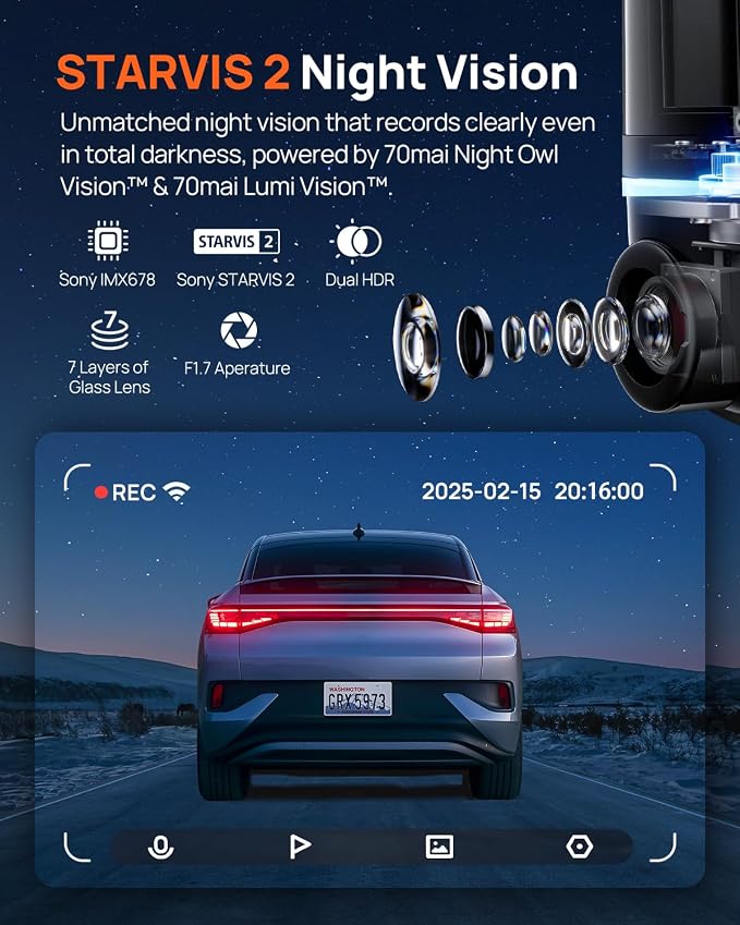 70mai Dual Dash Cam Front and Rear 4K, Car Camera - Image 4