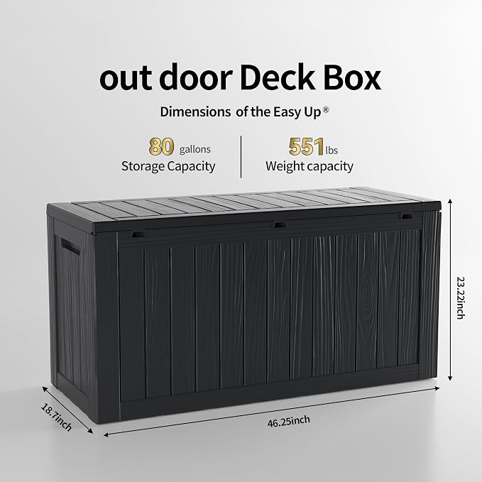 80 Gallon Lockable Resin Deck Box, Waterproof & UV-Resistant Outdoor Storage Box - Image 2