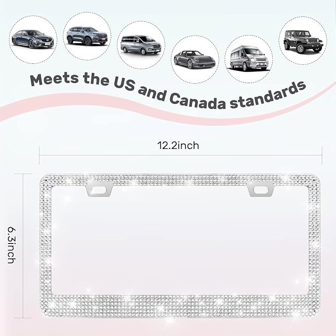 2 Pack License Plate Frames for Women, Sparkly Rhinestone Diamond Car - Image 6