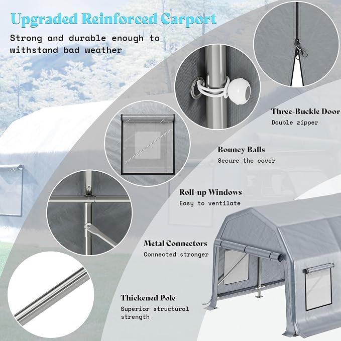 AMERLIFE 12x24 FT Heavy Duty Carport Garage Canopy, All-Weather Steel Frame - Image 7