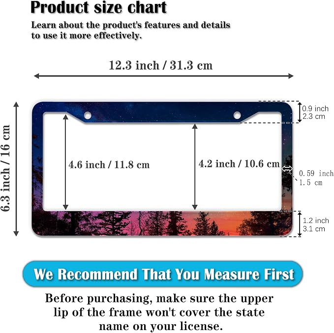 Car Plate Frame for Women Multicolor License Plate Frames for Men Forest Night - Image 2