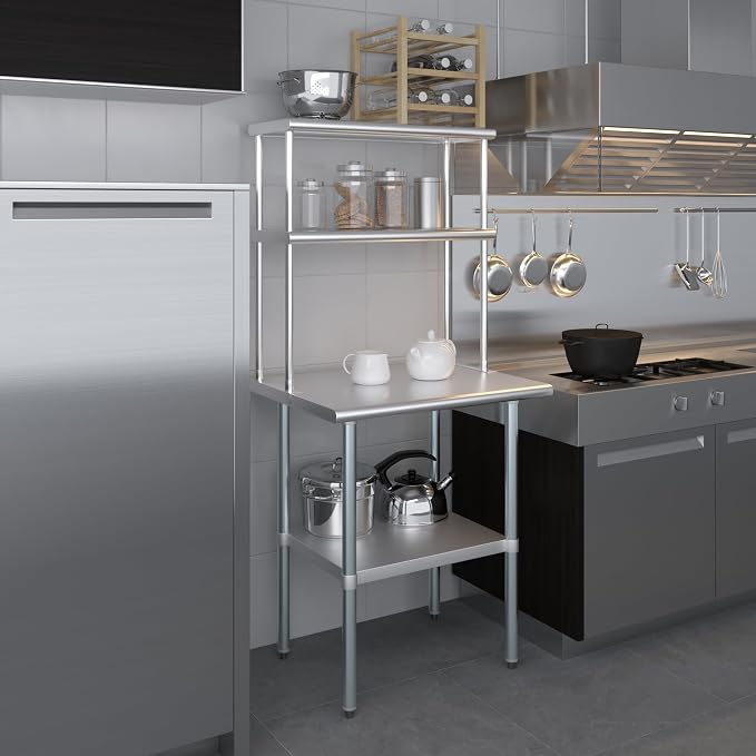 Amgood Stainless Steel Work Table Double Tier Overshelf | Metal Kitchen Prep - Image 6