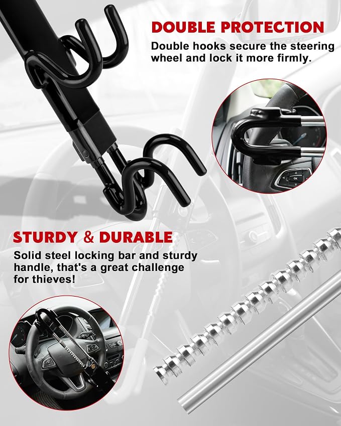 Tevlaphee Steering Wheel Lock Anti-Theft Car Device Heavy Duty Security Car - Image 7