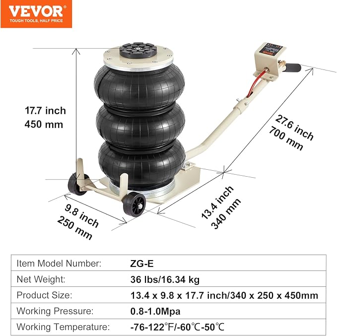 VEVOR Air Jack, 3T / 6600 lbs Triple Bag Air Jack, Airbag Jack - Image 7