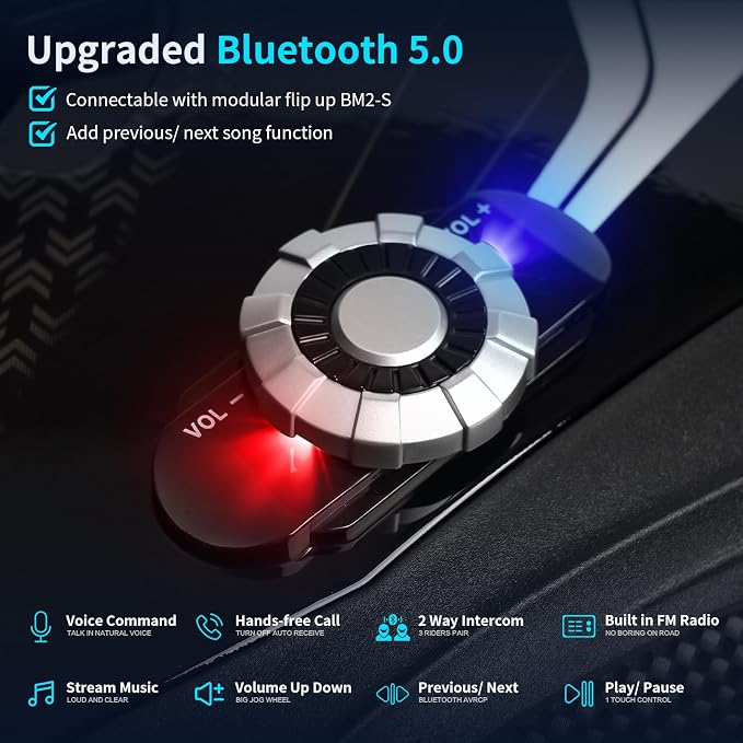 Full Face FreedConn Motorcycle Helmet Bluetooth 5.0 Integrated 2 Way Intercom - Image 2